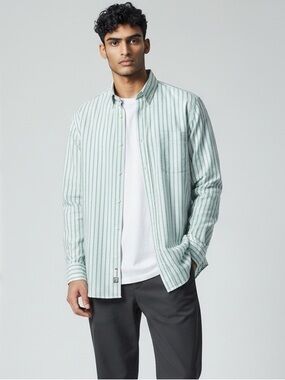 Berkley Shirtmakers Green Stripe Button Down Shirt Men Medium Cotton